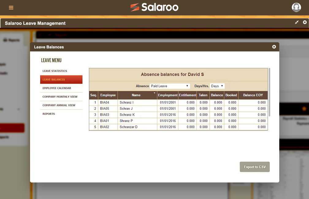 Salaroo Online Leave Balances