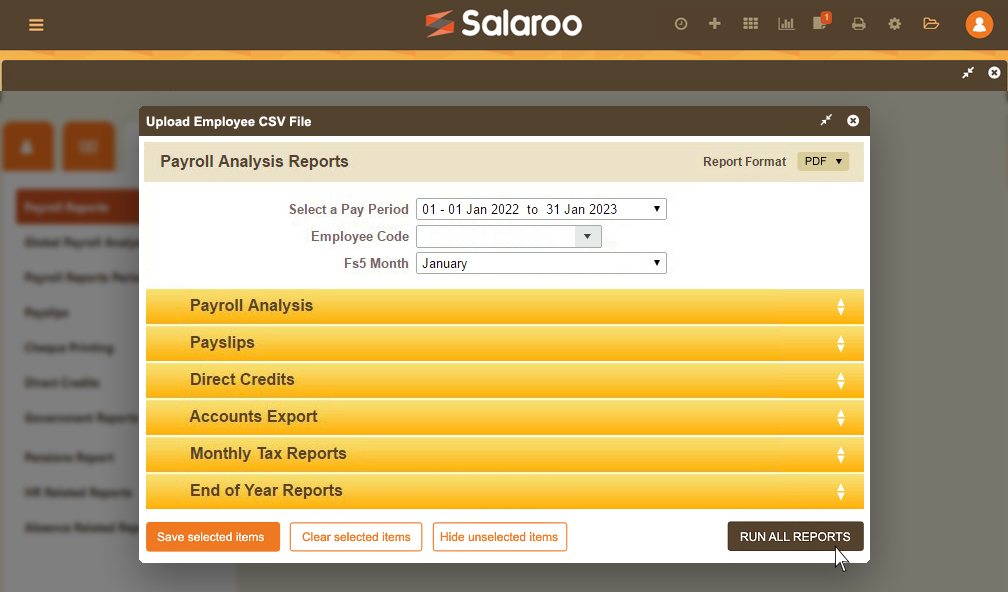 Salaroo Online run all reports